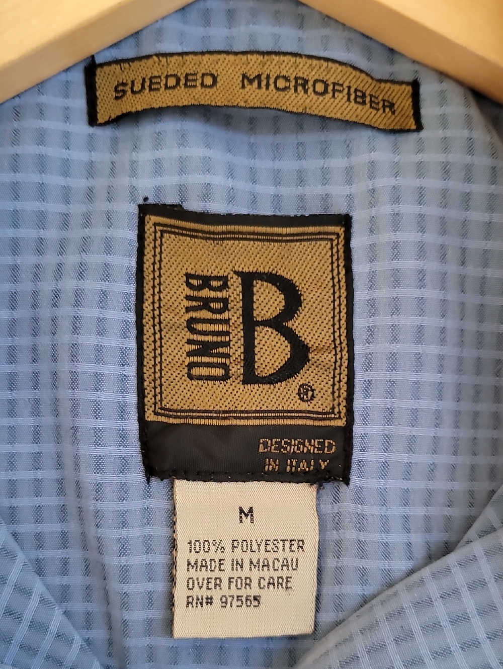 Bruno Sueded Microfiber Shirt Short Sleeve Button-Up Soft Blue Plaid Mens, Sz. M - Picture 10 of 11